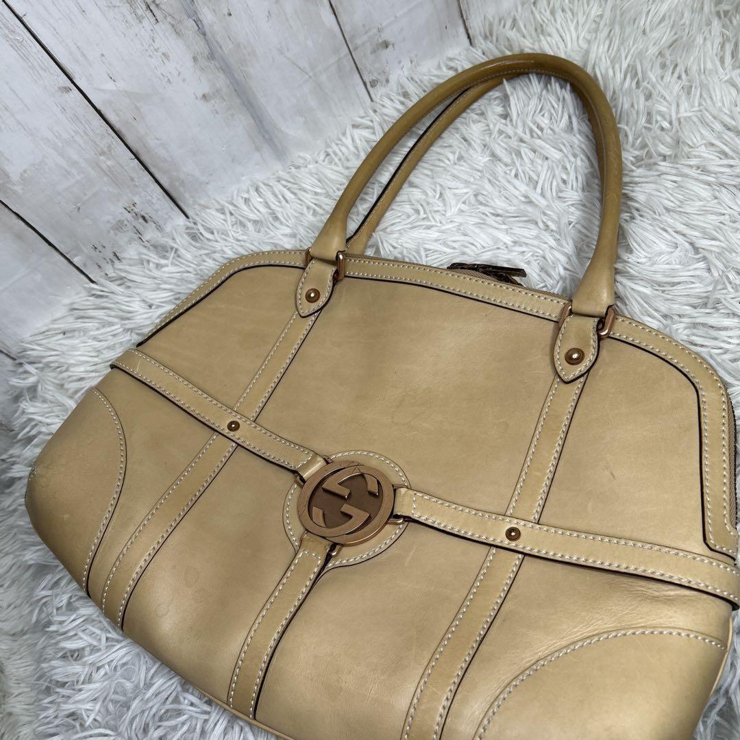 GUCCI Hand Bag Tote Purse Boston Bag Interlocking Leather Brown Authentic
