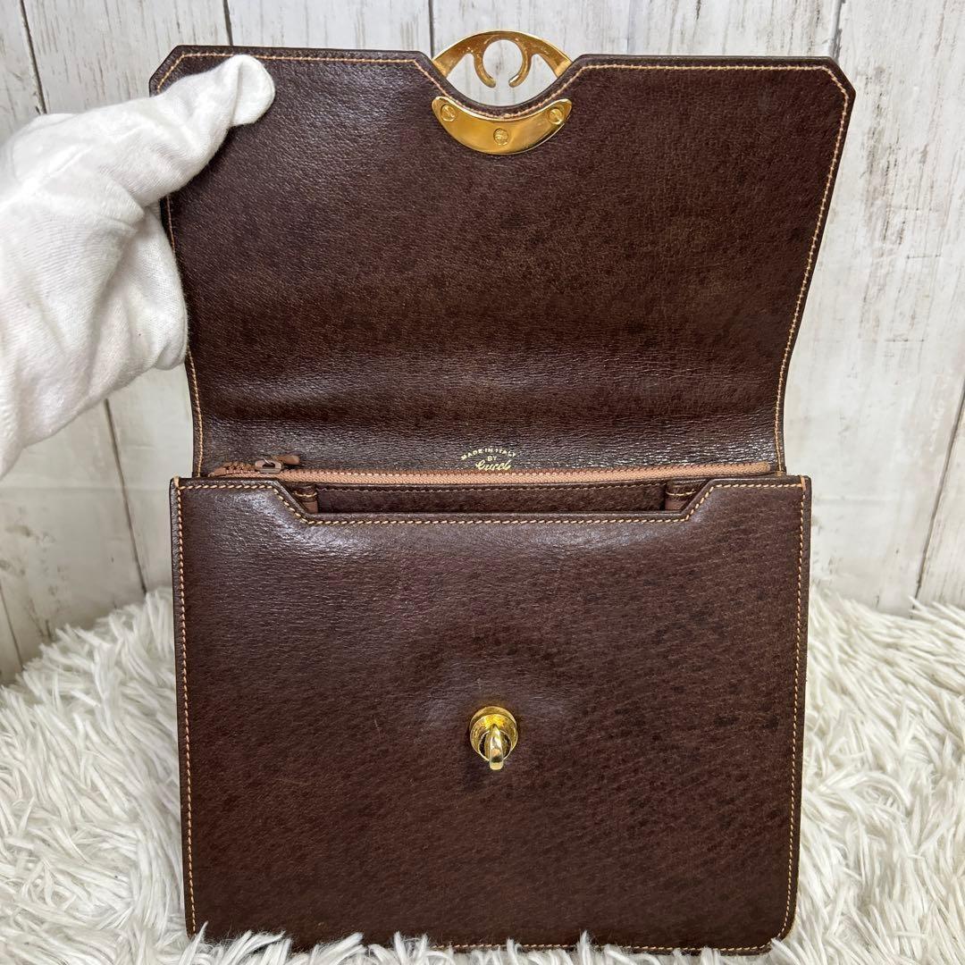 GUCCI Hand Bag Tote Purse OLD Leather Brown Authentic