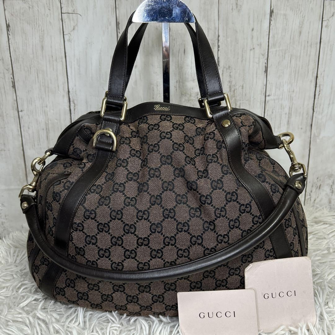 GUCCI Hand Shoulder Bag Tote Purse GG Supreme Leather Brown Authentic