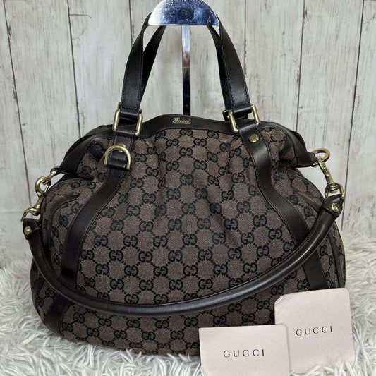 GUCCI Hand Shoulder Bag Tote Purse GG Supreme Leather Brown Authentic