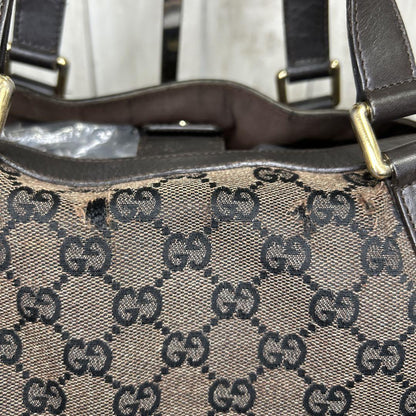 GUCCI Hand Shoulder Bag Tote Purse GG Supreme Leather Brown Authentic