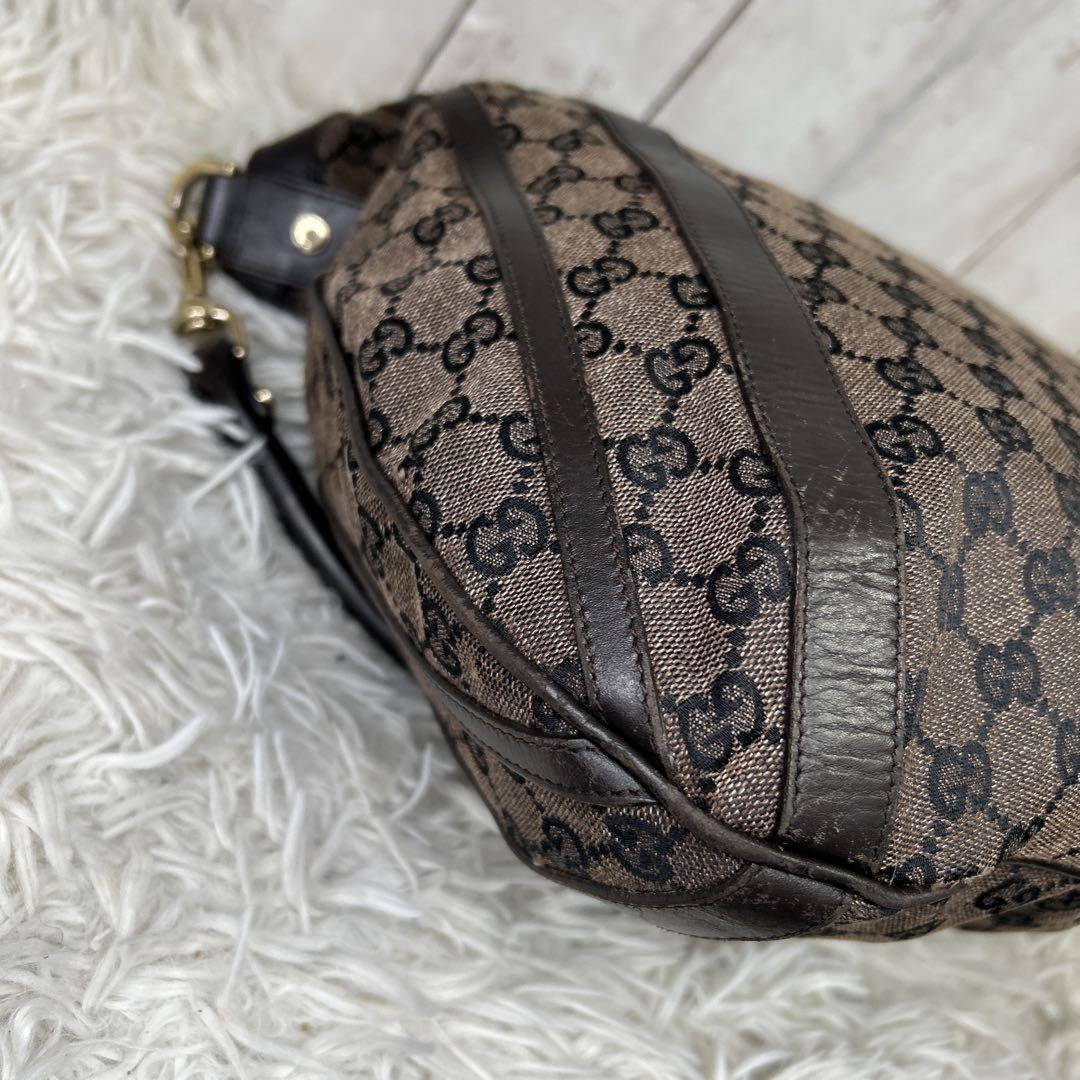 GUCCI Hand Shoulder Bag Tote Purse GG Supreme Leather Brown Authentic