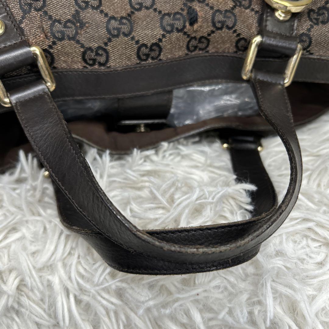 GUCCI Hand Shoulder Bag Tote Purse GG Supreme Leather Brown Authentic