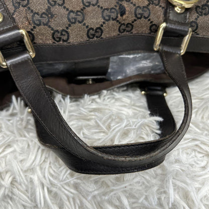 GUCCI Hand Shoulder Bag Tote Purse GG Supreme Leather Brown Authentic