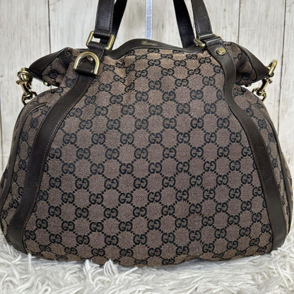 GUCCI Hand Shoulder Bag Tote Purse GG Supreme Leather Brown Authentic