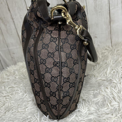 GUCCI Hand Shoulder Bag Tote Purse GG Supreme Leather Brown Authentic