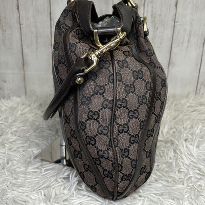 GUCCI Hand Shoulder Bag Tote Purse GG Supreme Leather Brown Authentic