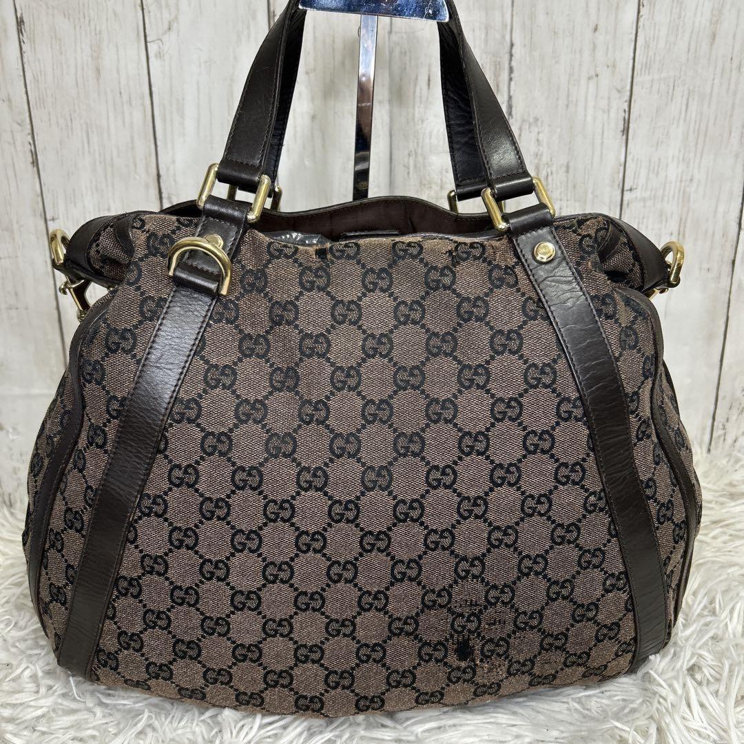GUCCI Hand Shoulder Bag Tote Purse GG Supreme Leather Brown Authentic