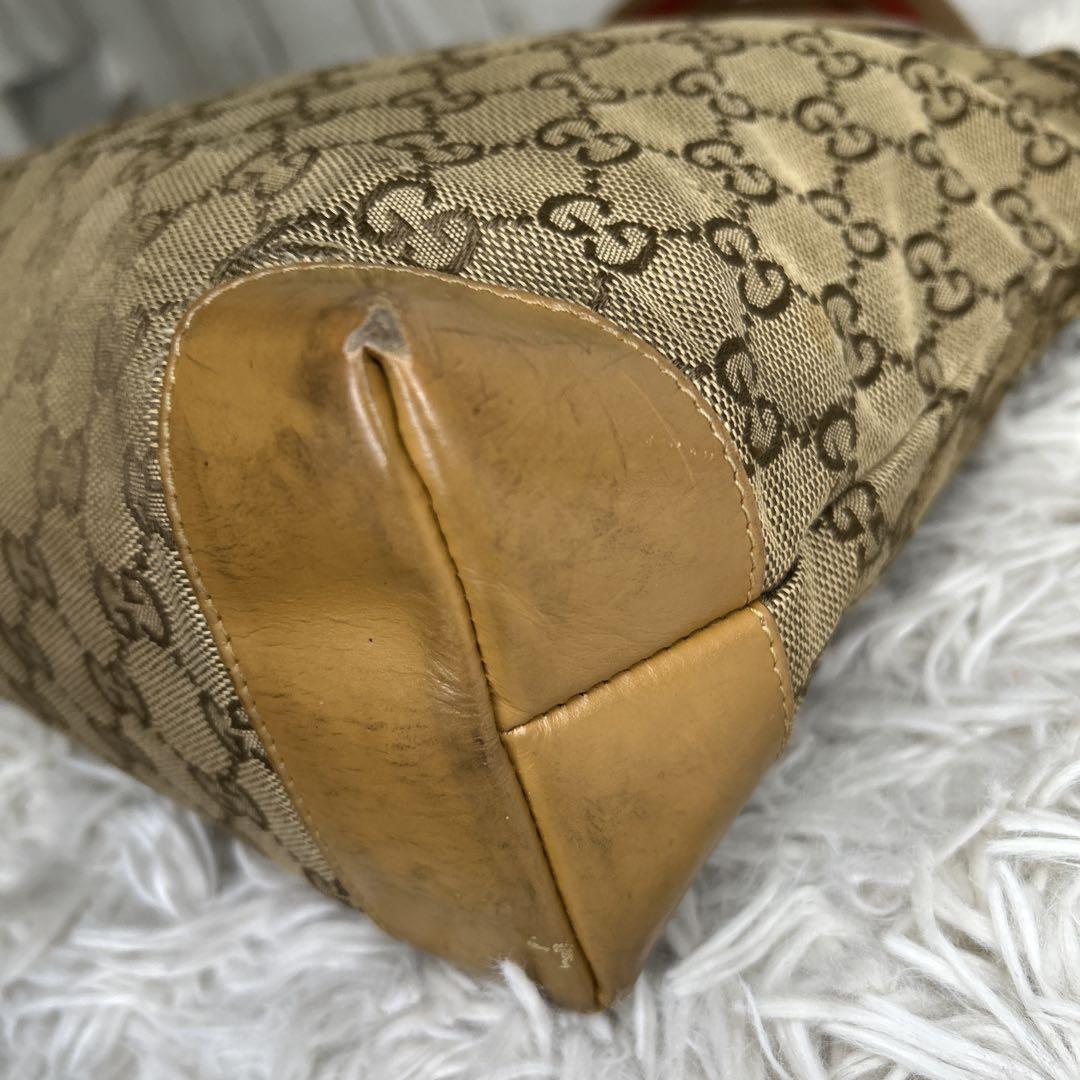 GUCCI Hand Bag Tote Purse GG Canvas Leather Brown Authentic