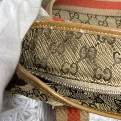 GUCCI Hand Bag Tote Purse GG Canvas Leather Brown Authentic