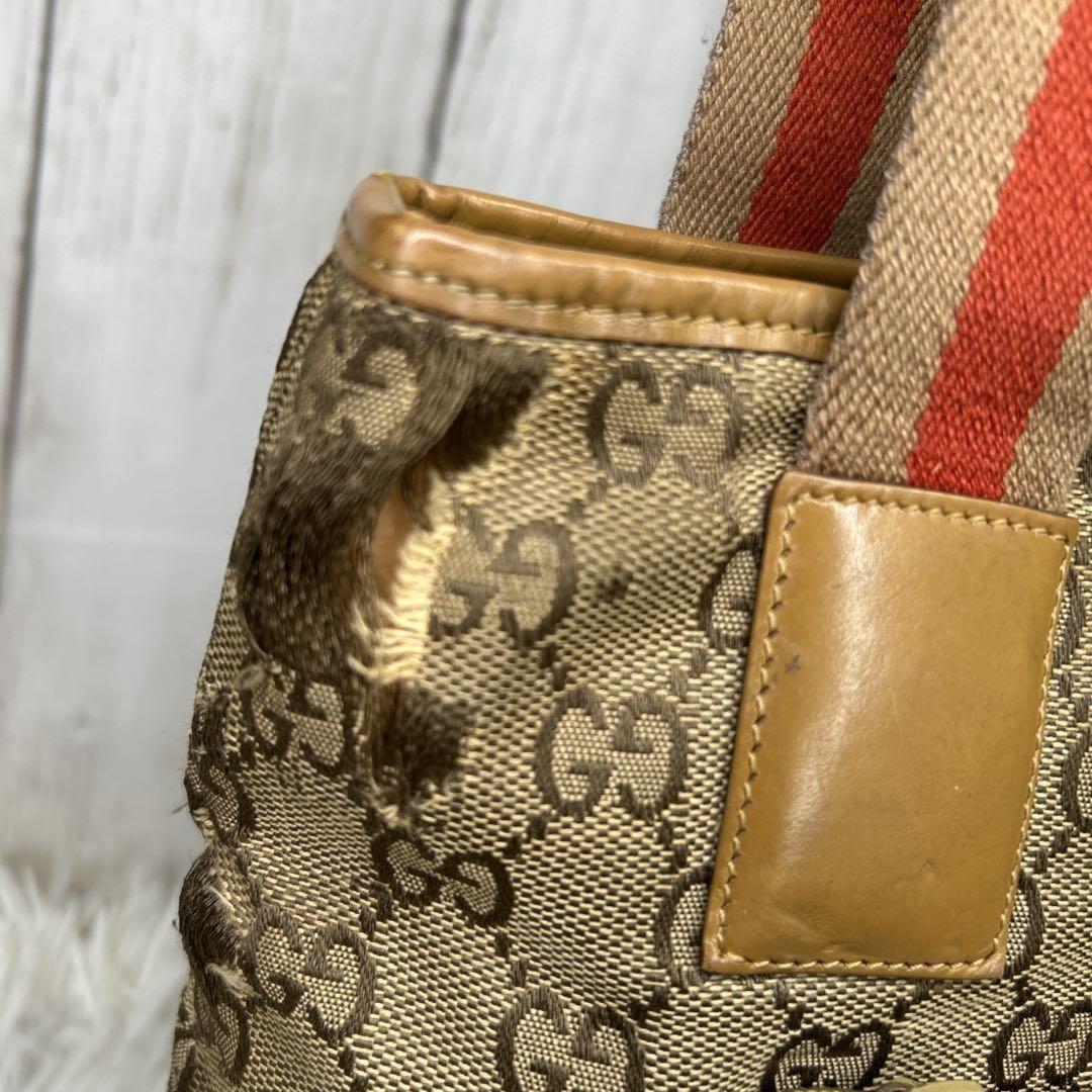 GUCCI Hand Bag Tote Purse GG Canvas Leather Brown Authentic