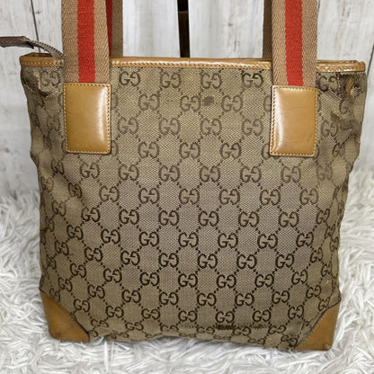 GUCCI Hand Bag Tote Purse GG Canvas Leather Brown Authentic