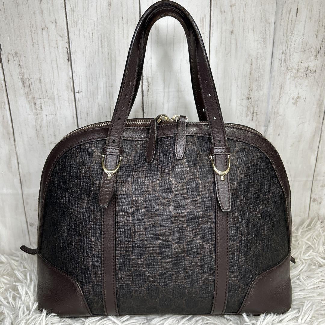 GUCCI Hand Bag Tote Purse GG Supreme Leather Brown Authentic