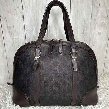 GUCCI Hand Bag Tote Purse GG Supreme Leather Brown Authentic
