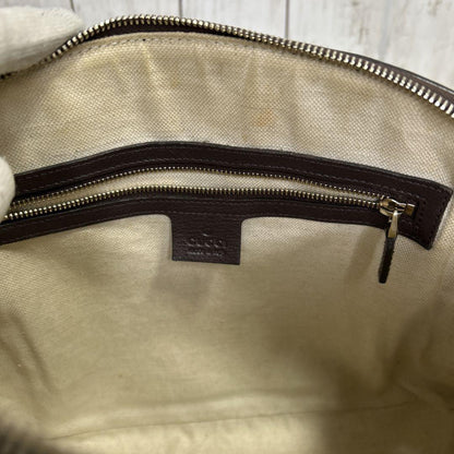 GUCCI Hand Bag Tote Purse GG Supreme Leather Brown Authentic