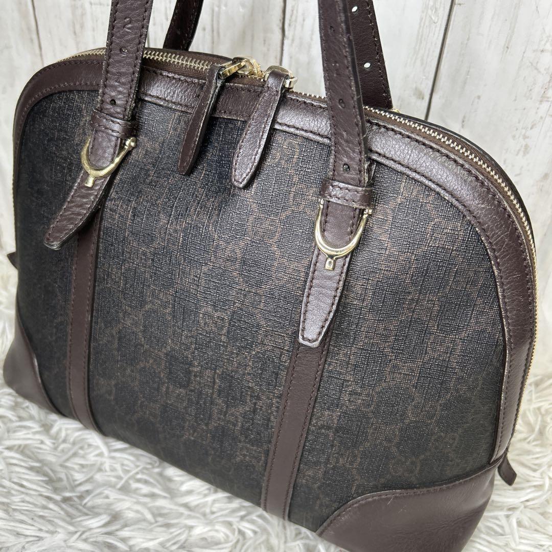 GUCCI Hand Bag Tote Purse GG Supreme Leather Brown Authentic