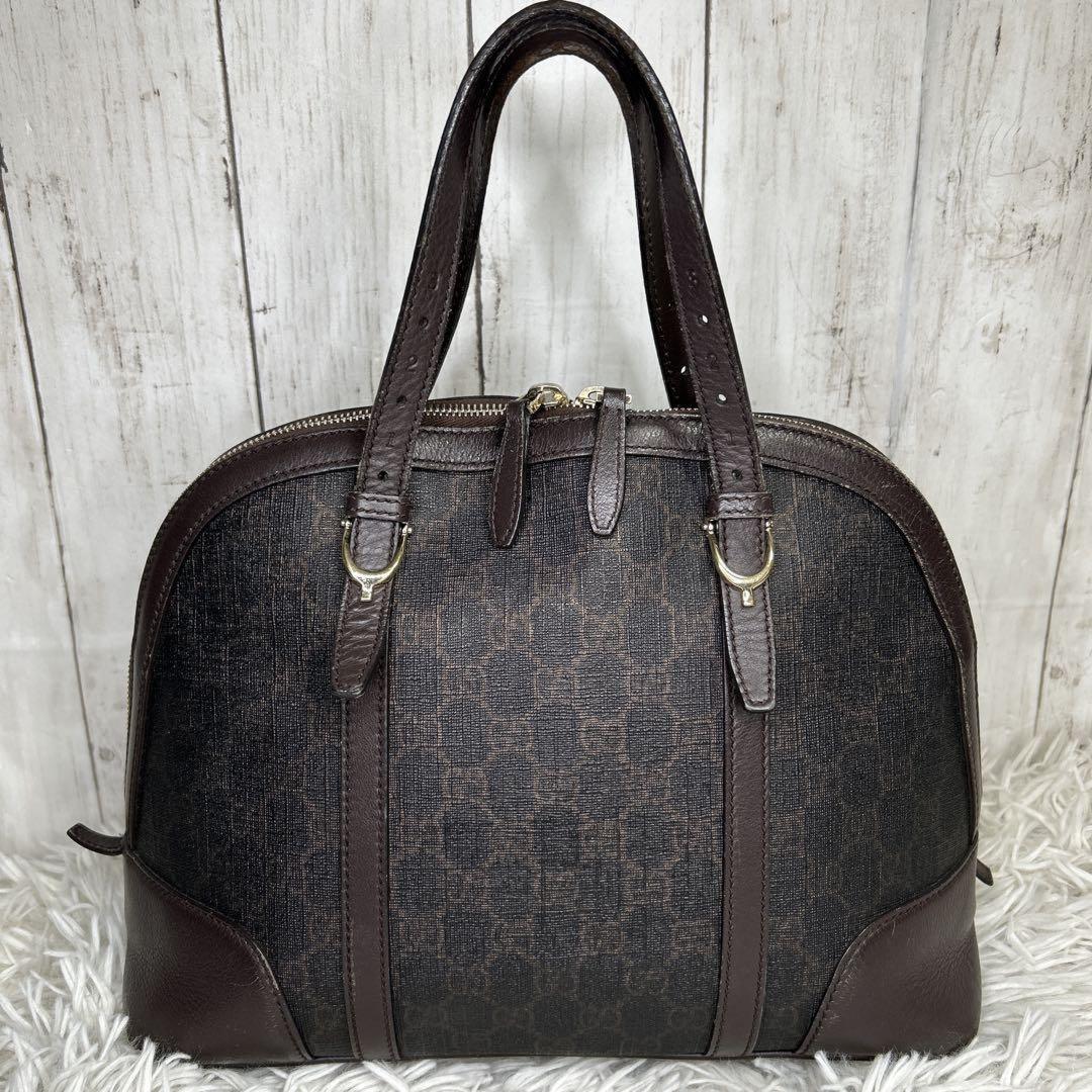 GUCCI Hand Bag Tote Purse GG Supreme Leather Brown Authentic