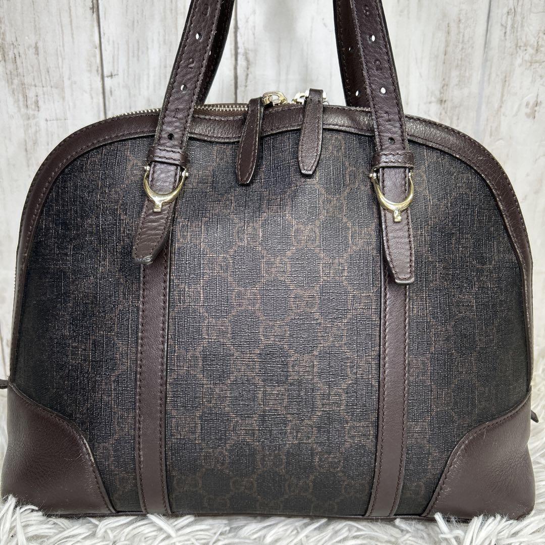 GUCCI Hand Bag Tote Purse GG Supreme Leather Brown Authentic
