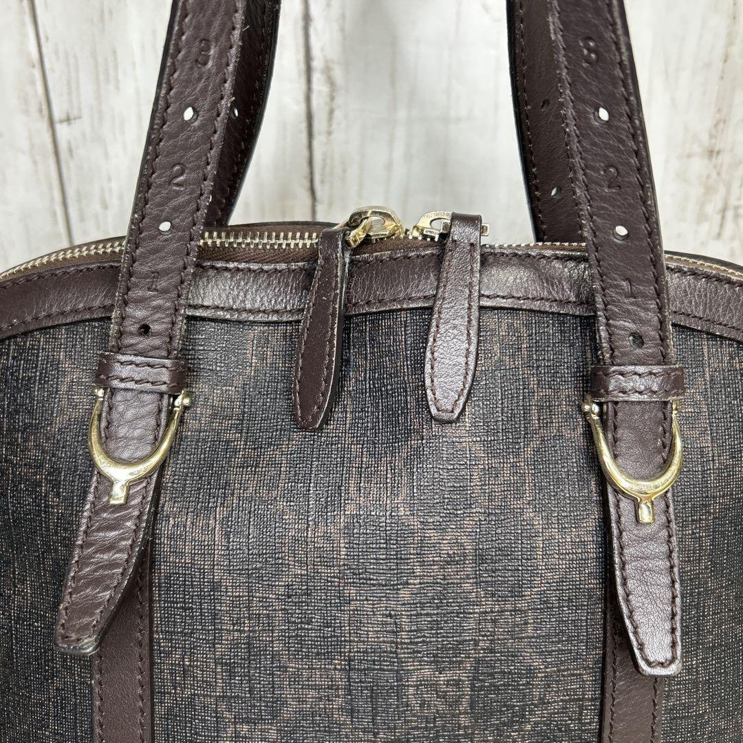 GUCCI Hand Bag Tote Purse GG Supreme Leather Brown Authentic