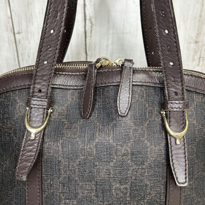 GUCCI Hand Bag Tote Purse GG Supreme Leather Brown Authentic