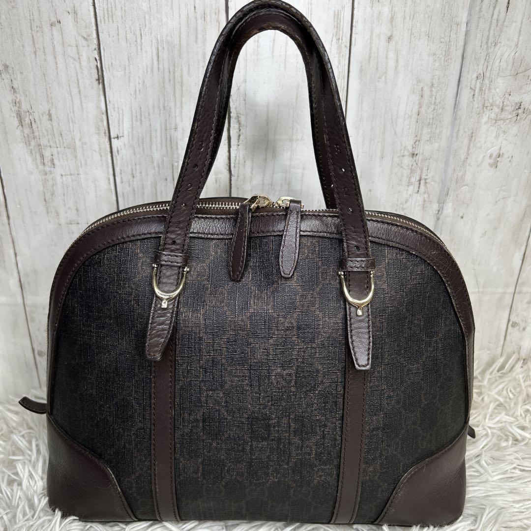 GUCCI Hand Bag Tote Purse GG Supreme Leather Brown Authentic
