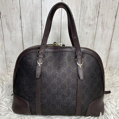 GUCCI Hand Bag Tote Purse GG Supreme Leather Brown Authentic