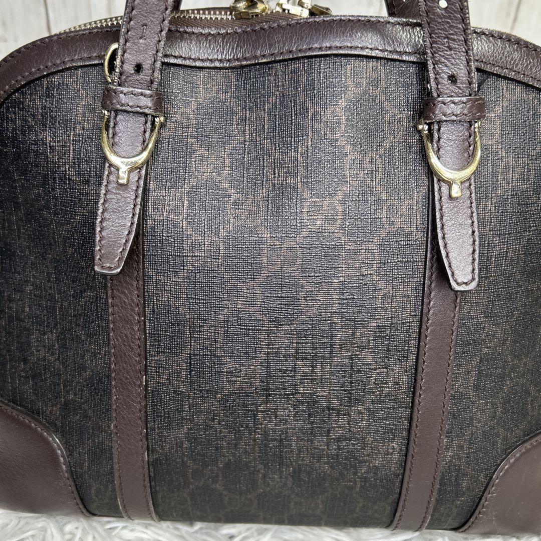 GUCCI Hand Bag Tote Purse GG Supreme Leather Brown Authentic