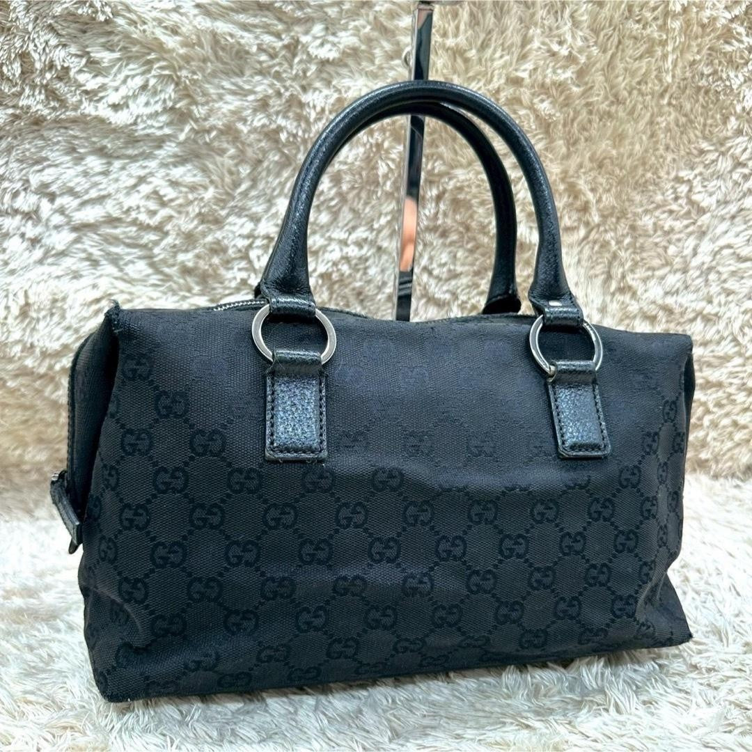 GUCCI Hand Bag Tote Purse Mini Boston Bag GG Canvas Black Authentic