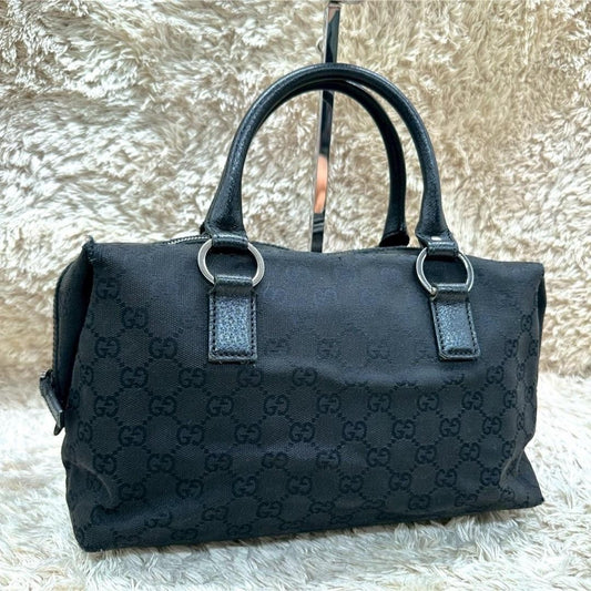 GUCCI Hand Bag Tote Purse Mini Boston Bag GG Canvas Black Authentic