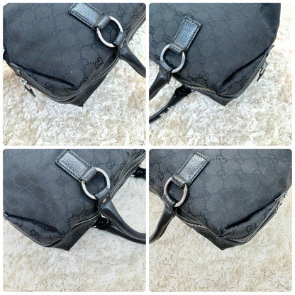 GUCCI Hand Bag Tote Purse Mini Boston Bag GG Canvas Black Authentic