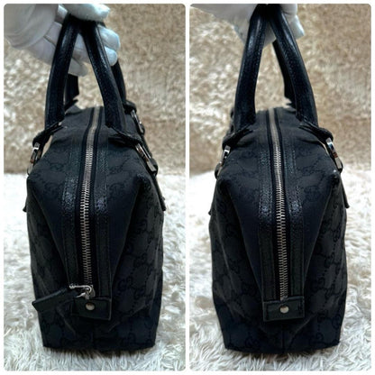 GUCCI Hand Bag Tote Purse Mini Boston Bag GG Canvas Black Authentic