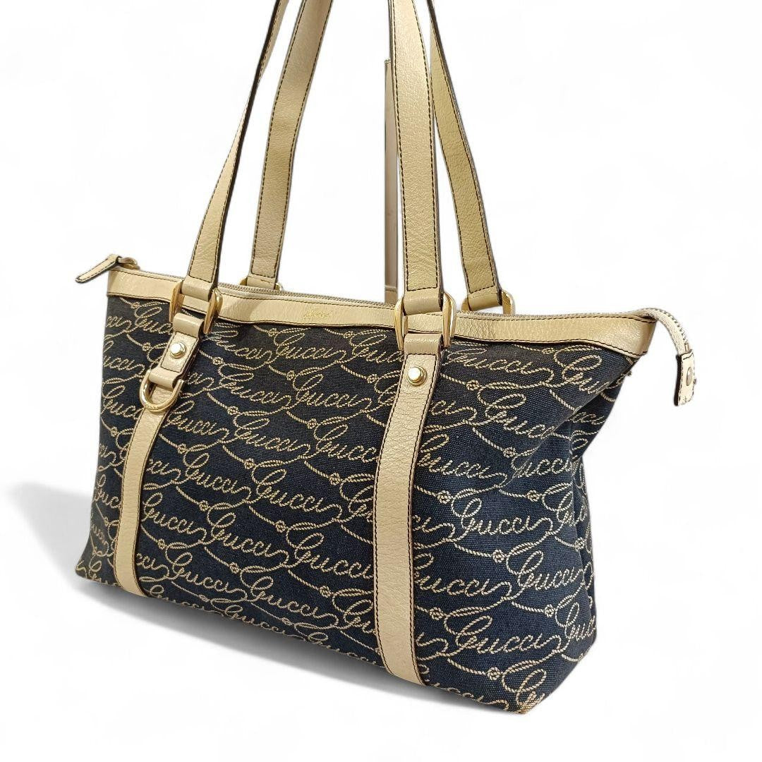 GUCCI Hand Bag Tote Purse Canvas Navy Authentic