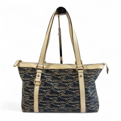 GUCCI Hand Bag Tote Purse Canvas Navy Authentic