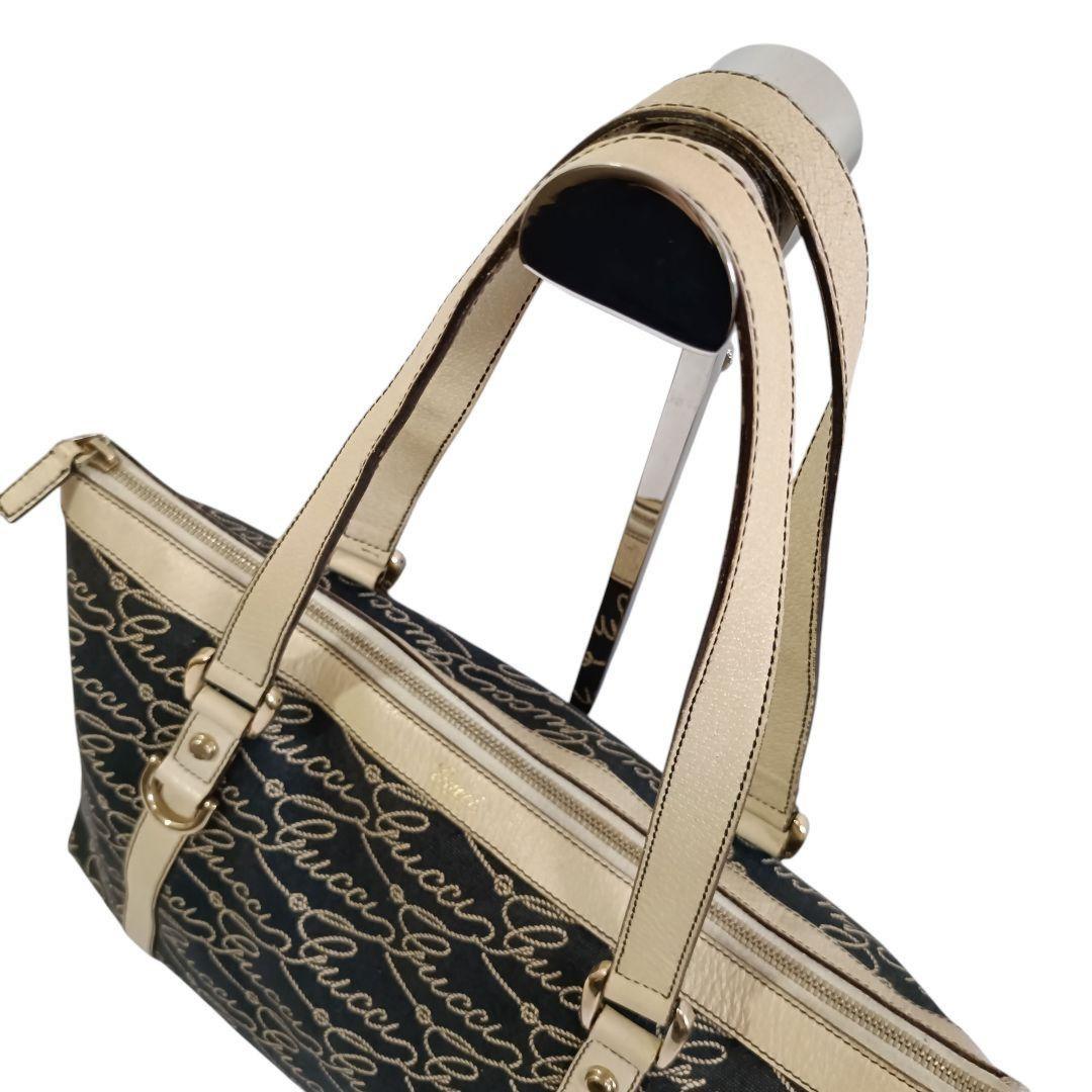 GUCCI Hand Bag Tote Purse Canvas Navy Authentic