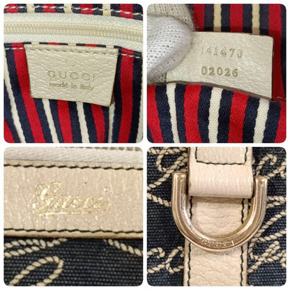 GUCCI Hand Bag Tote Purse Canvas Navy Authentic