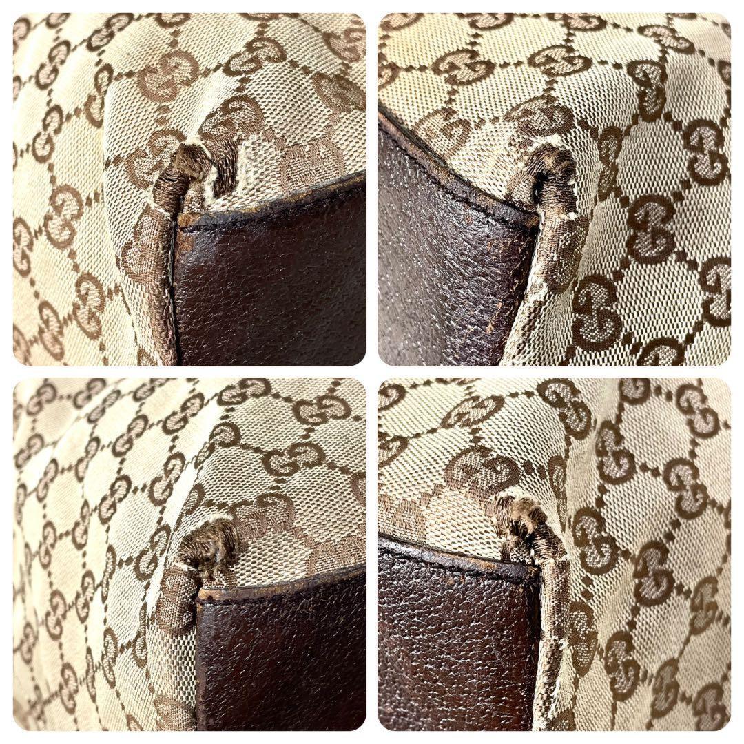 GUCCI Hand Bag Tote Purse Sherry Line GG Canvas Leather Brown Authentic