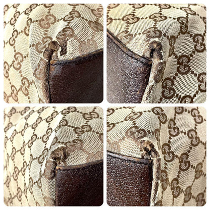 GUCCI Hand Bag Tote Purse Sherry Line GG Canvas Leather Brown Authentic