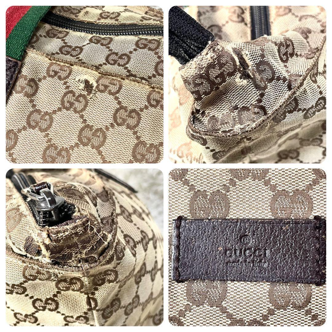 GUCCI Hand Bag Tote Purse Sherry Line GG Canvas Leather Brown Authentic