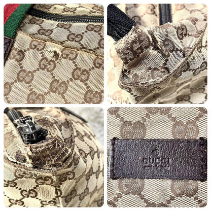 GUCCI Hand Bag Tote Purse Sherry Line GG Canvas Leather Brown Authentic