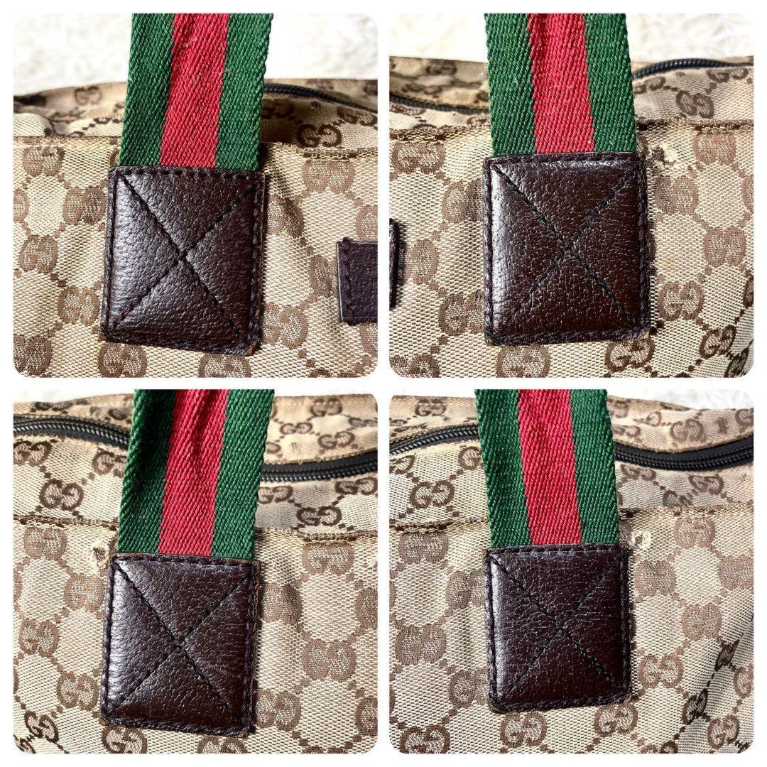 GUCCI Hand Bag Tote Purse Sherry Line GG Canvas Leather Brown Authentic