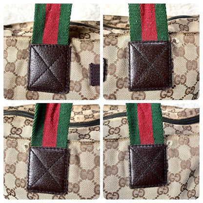 GUCCI Hand Bag Tote Purse Sherry Line GG Canvas Leather Brown Authentic