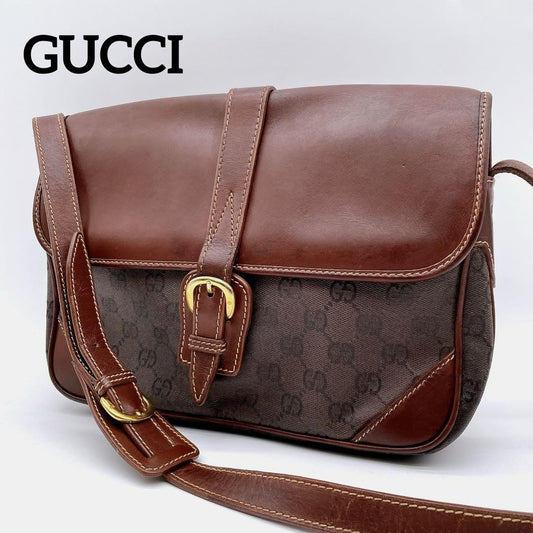 GUCCI Shoulder Bag Purse OLD GG Leather Brown Authentic