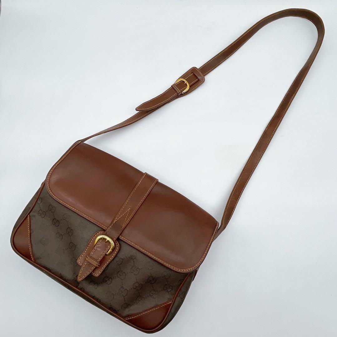 GUCCI Shoulder Bag Purse OLD GG Leather Brown Authentic