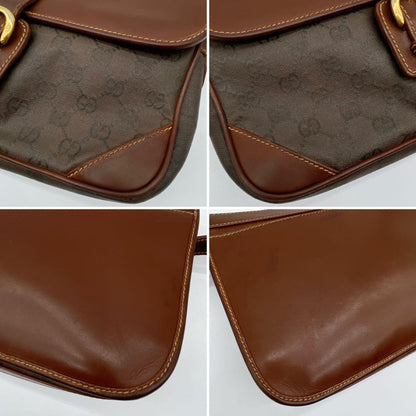 GUCCI Shoulder Bag Purse OLD GG Leather Brown Authentic