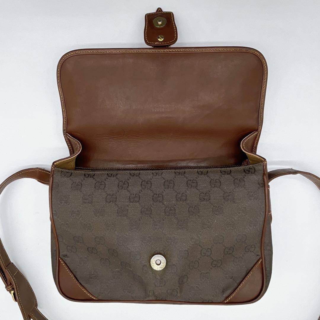 GUCCI Shoulder Bag Purse OLD GG Leather Brown Authentic