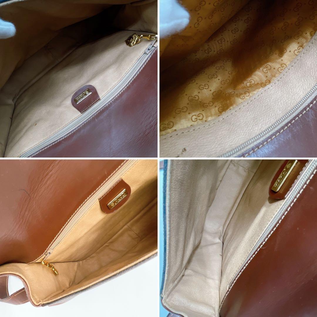 GUCCI Shoulder Bag Purse OLD GG Leather Brown Authentic