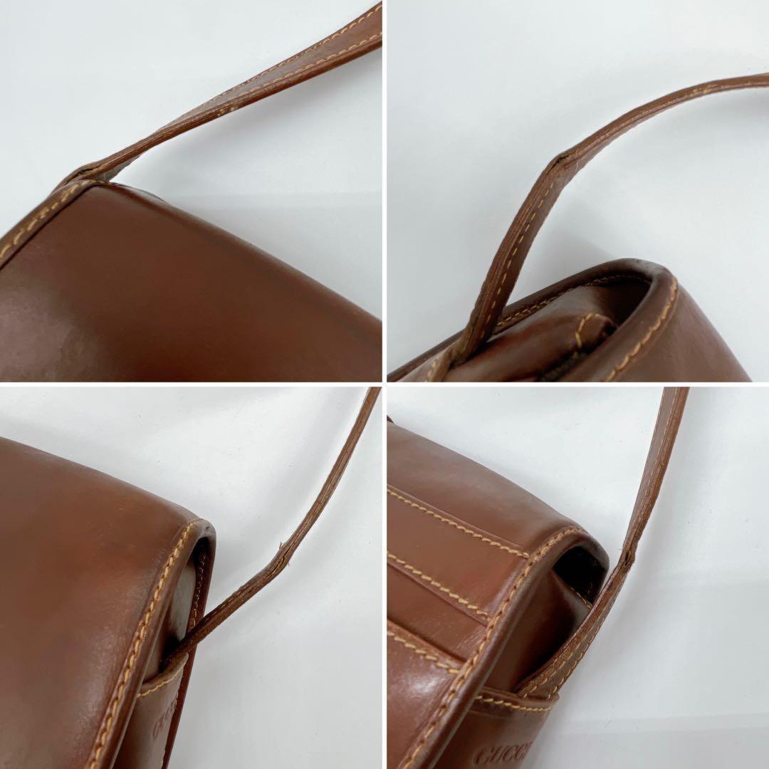 GUCCI Shoulder Bag Purse OLD GG Leather Brown Authentic