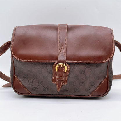 GUCCI Shoulder Bag Purse OLD GG Leather Brown Authentic