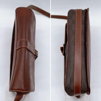 GUCCI Shoulder Bag Purse OLD GG Leather Brown Authentic