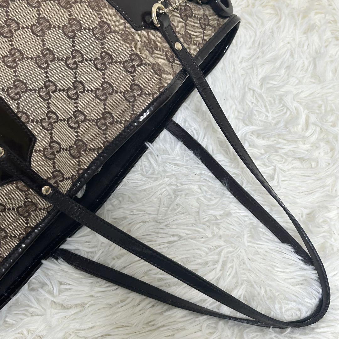 GUCCI Hand Bag Tote Purse Sherry Line GG Canvas Beige Brown Authentic